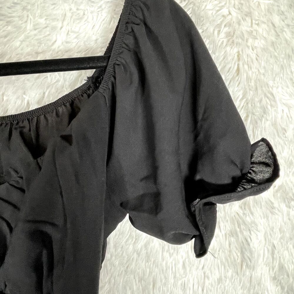 Boutique Tie Back Black Crop Top Peasant Blouse Womens Size Large - Picture 5 of 8